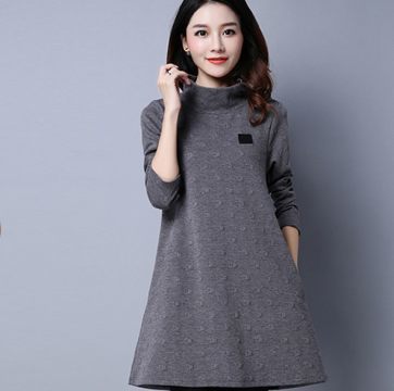 1A-351實拍2016秋冬新款夾棉文藝范休閑大碼女裝長袖高領連衣裙3299產品詳解